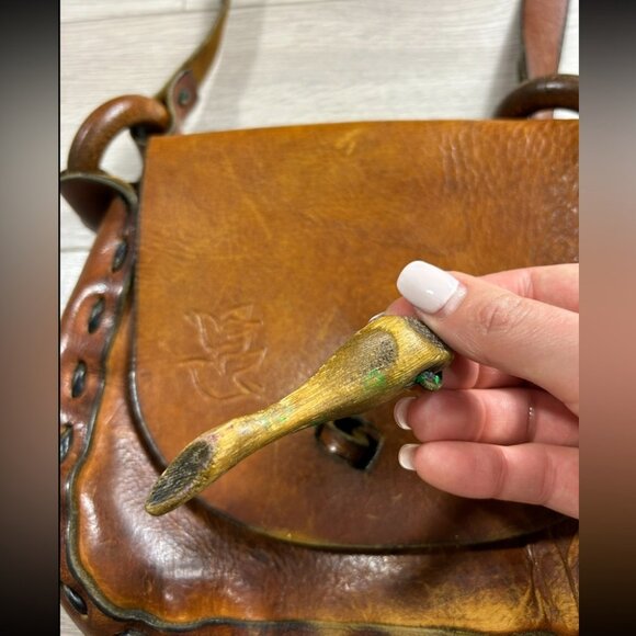 Vintage Leather Hand Tooled Western Style Saddle Shoulder Bag Purse - Picture 6 of 13
